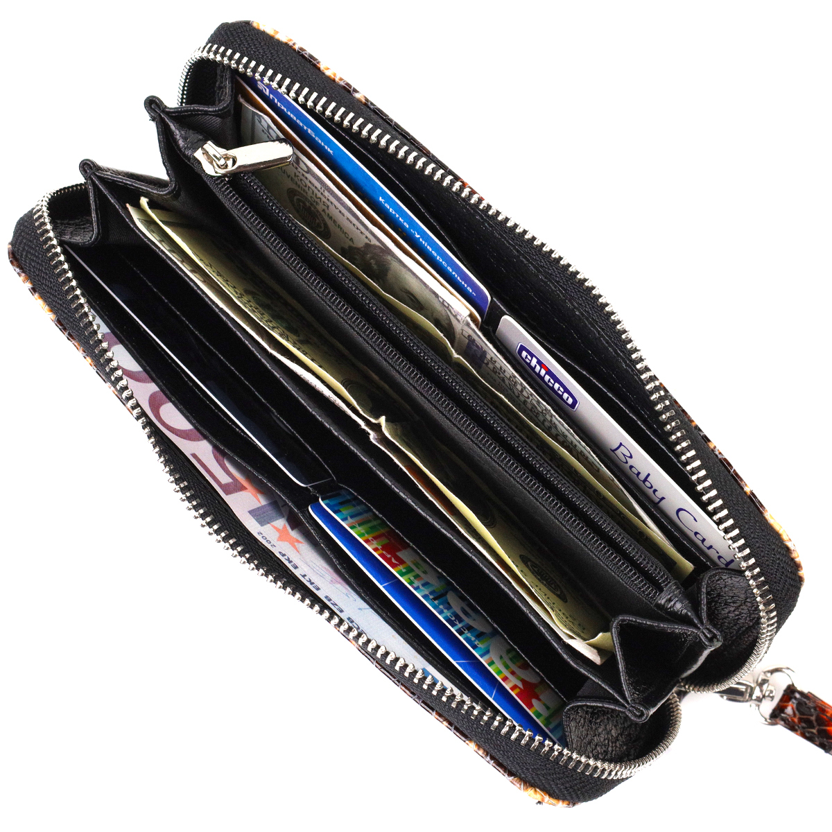 Оригінальний гаманець для жінок з натуральної фактурної шкіри з тисненням під змію CANPELLINI Різнокольоровий