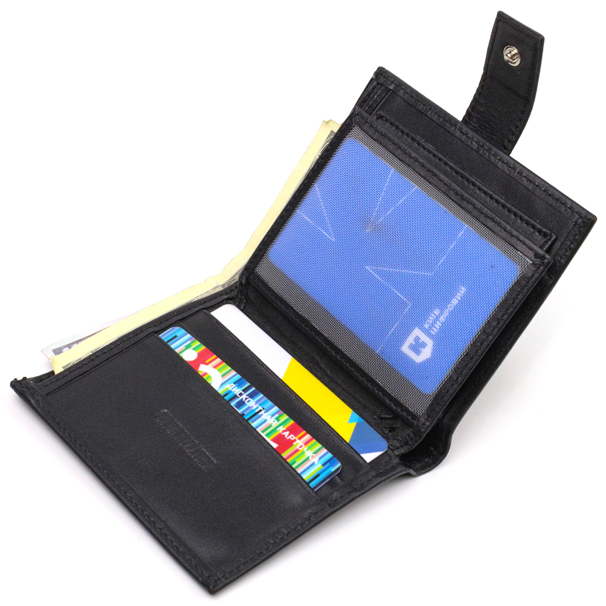 Модный мужской бумажник из натуральной гладкой кожи CANPELLINI Черный