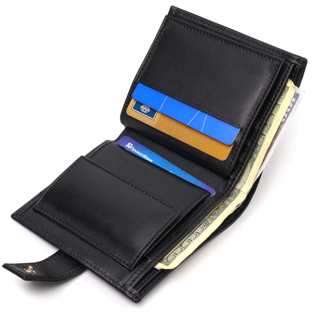 Модный мужской бумажник из натуральной гладкой кожи CANPELLINI Черный