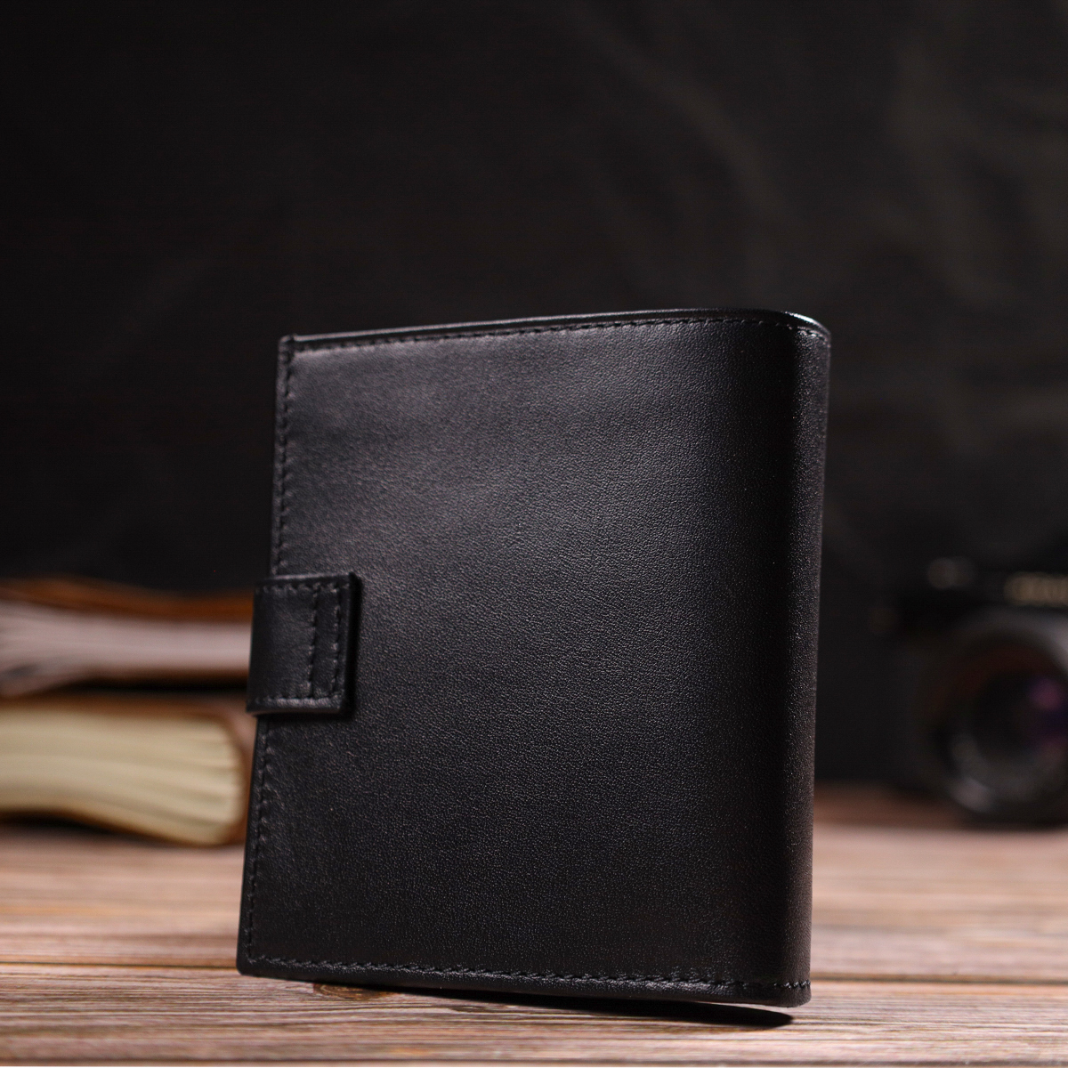 Модный мужской бумажник из натуральной гладкой кожи CANPELLINI Черный