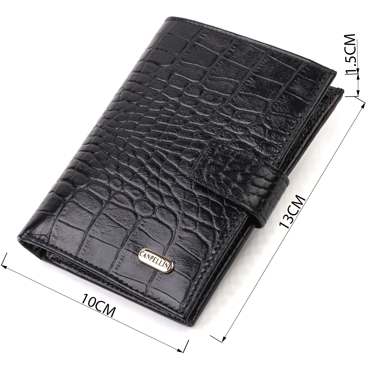 Стильний вертикальний чоловічий гаманець середнього розміру з натуральної шкіри з тисненням під крокодила CANPELLINI Чорний