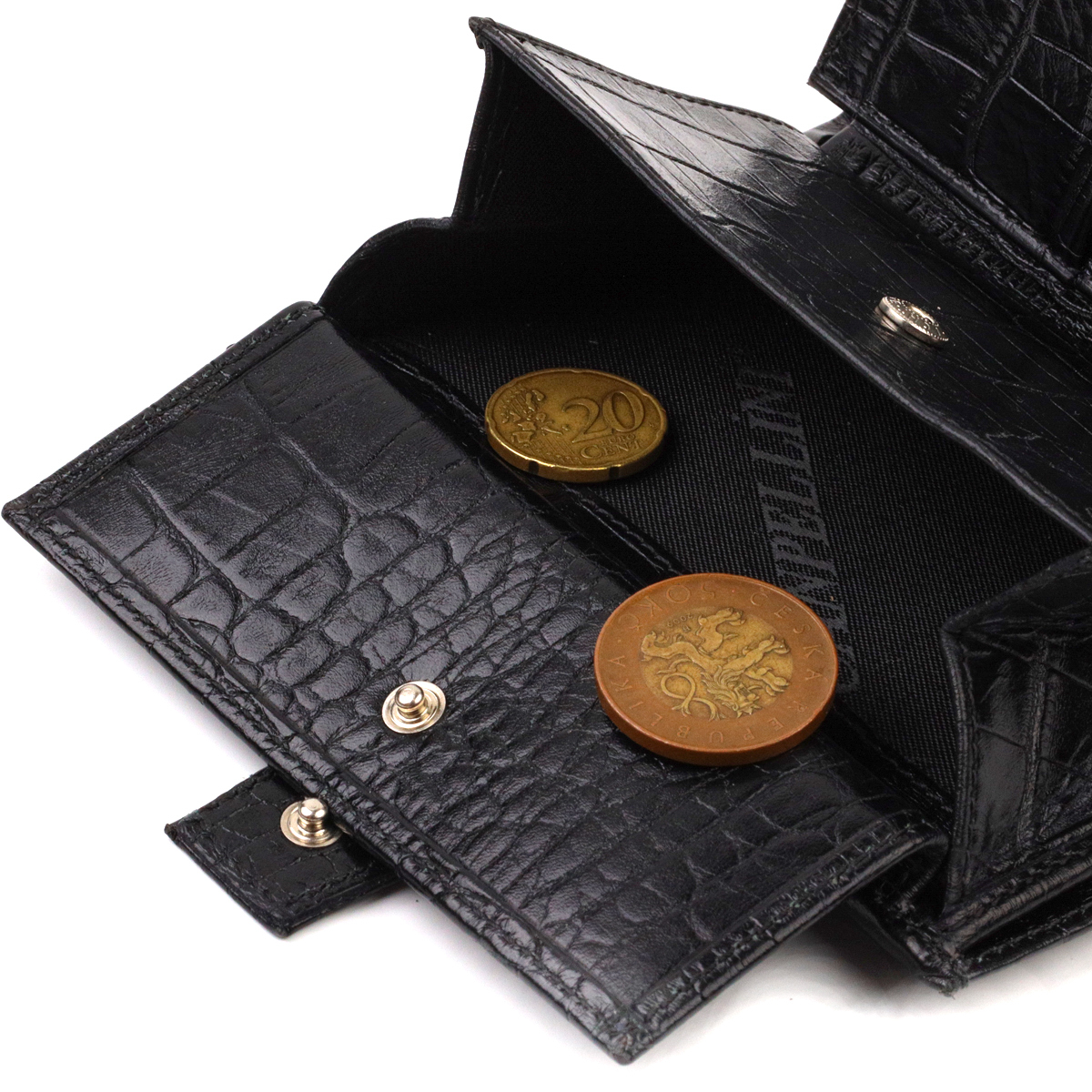 Стильний вертикальний чоловічий гаманець середнього розміру з натуральної шкіри з тисненням під крокодила CANPELLINI Чорний