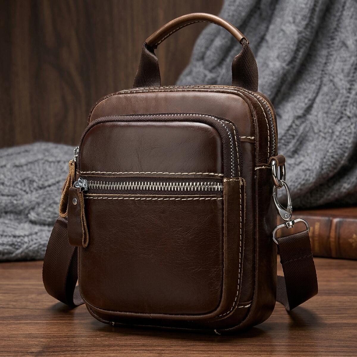 Сумка-барсетка на пояс мужская кожаная Vintage Коричневая