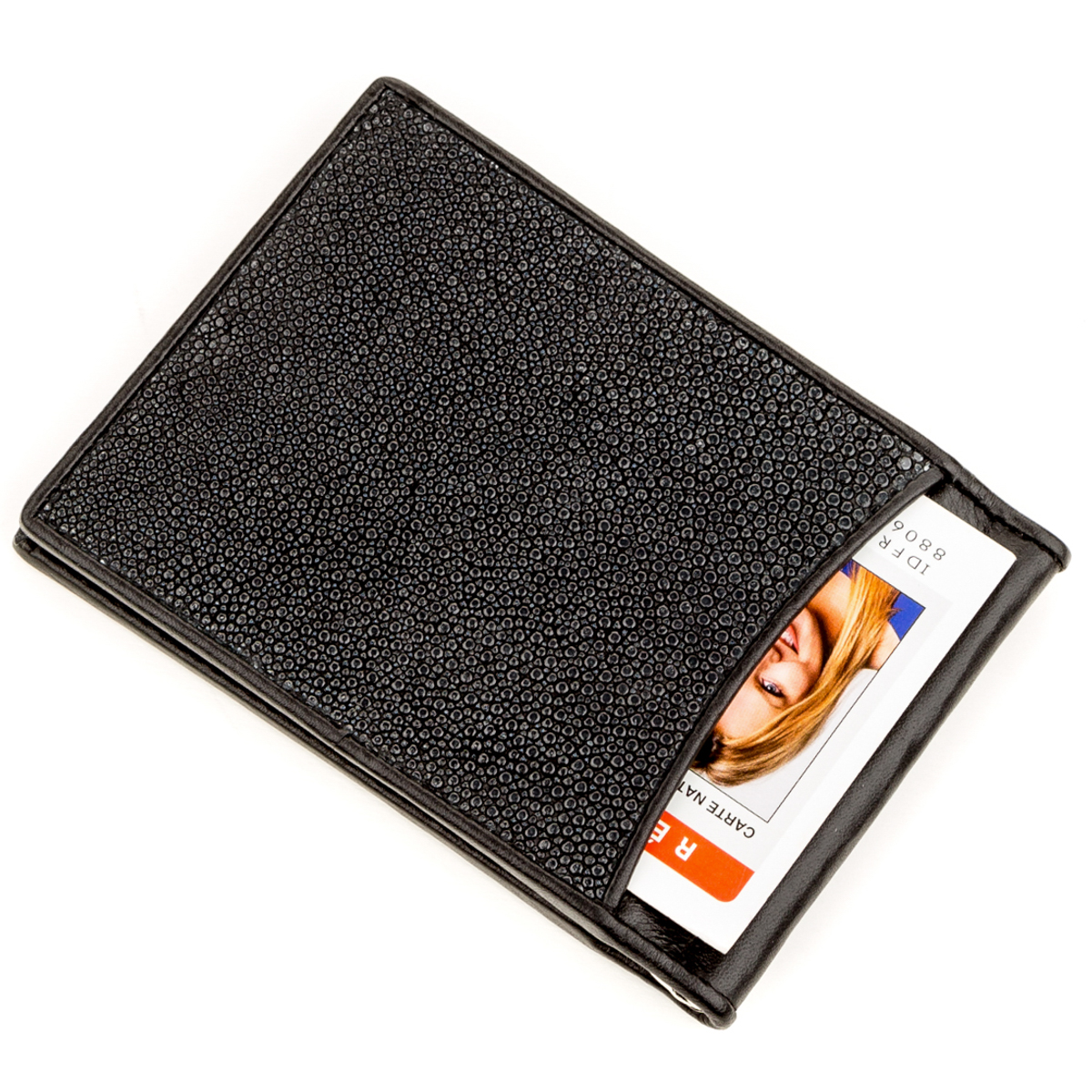 Затискач для грошей STINGRAY LEATHER з натуральної шкіри морського ската Чорний