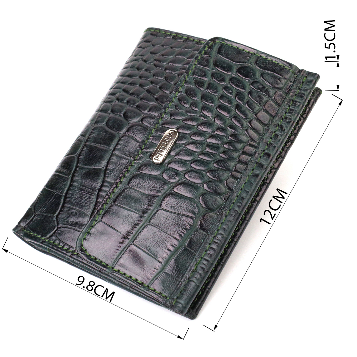 Красивый кошелек для женщин среднего размера из натуральной кожи с тиснением под крокодила CANPELLINI Зеленый