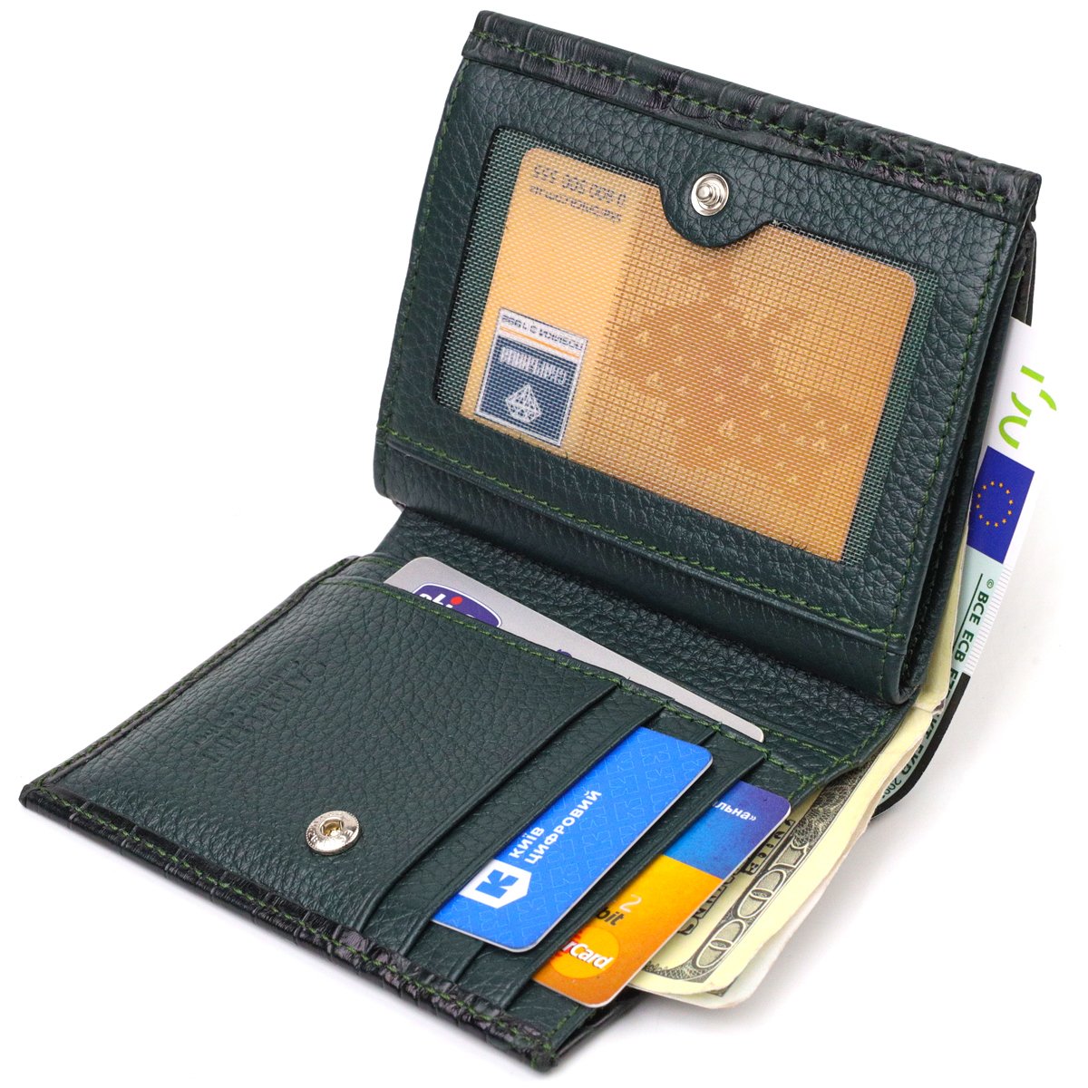 Красивый кошелек для женщин среднего размера из натуральной кожи с тиснением под крокодила CANPELLINI Зеленый