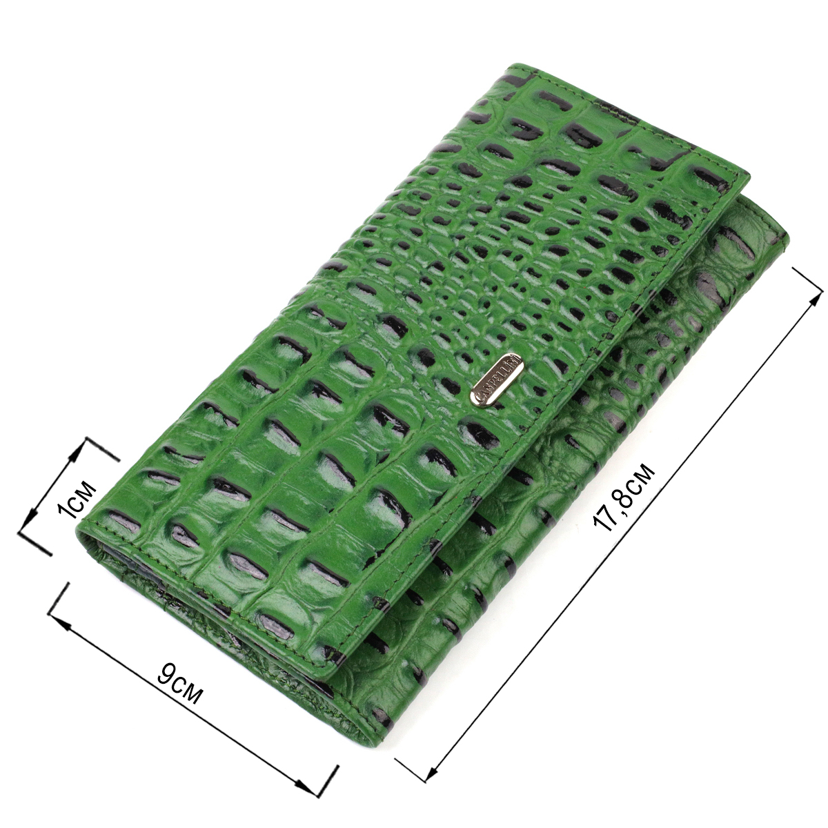 Оригінальний гаманець для жінок з натуральної фактурної шкіри з тисненням під крокодила CANPELLINI Зелений