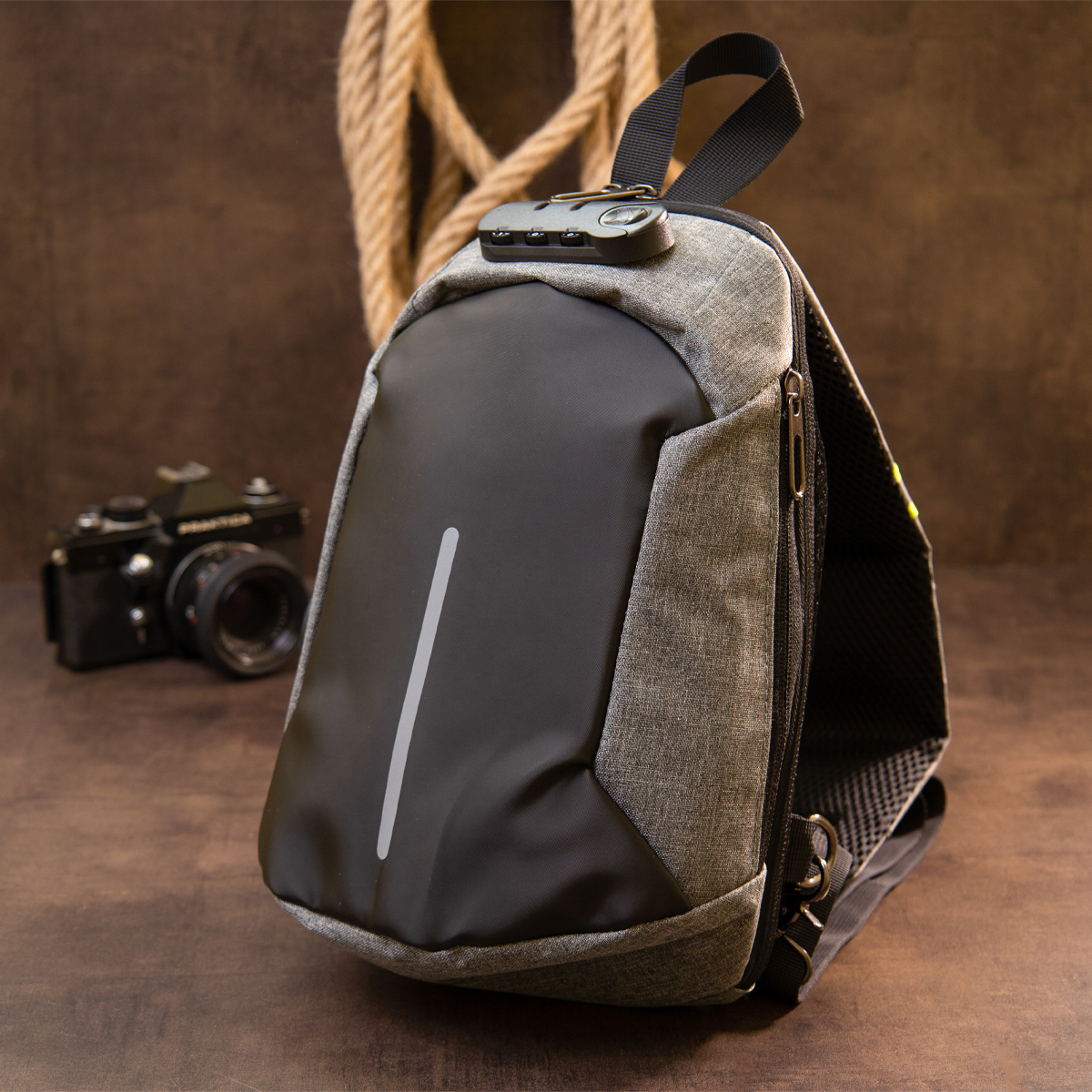 Ергономічний рюкзак через плече з кодовим замком текстильний Vintage Сірий