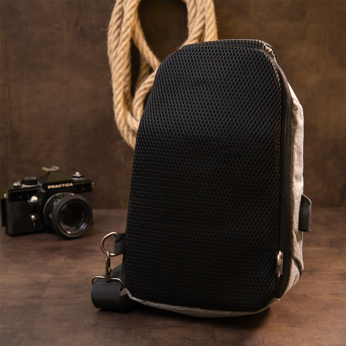 Ергономічний рюкзак через плече з кодовим замком текстильний Vintage Сірий