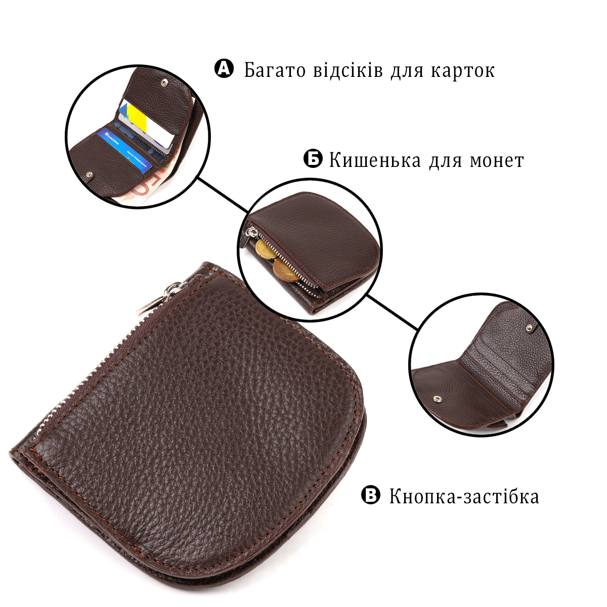 Напівкругле портмоне жіноче з натуральної шкіри флотар CANPELLINI Коричневе