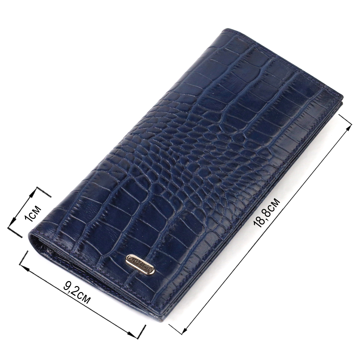 Красивий чоловічий вертикальний гаманець із натуральної шкіри з тисненням під крокодила CANPELLINI Синій