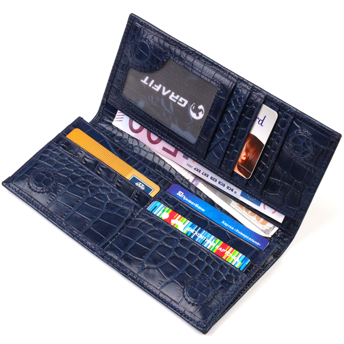 Красивий чоловічий вертикальний гаманець із натуральної шкіри з тисненням під крокодила CANPELLINI Синій