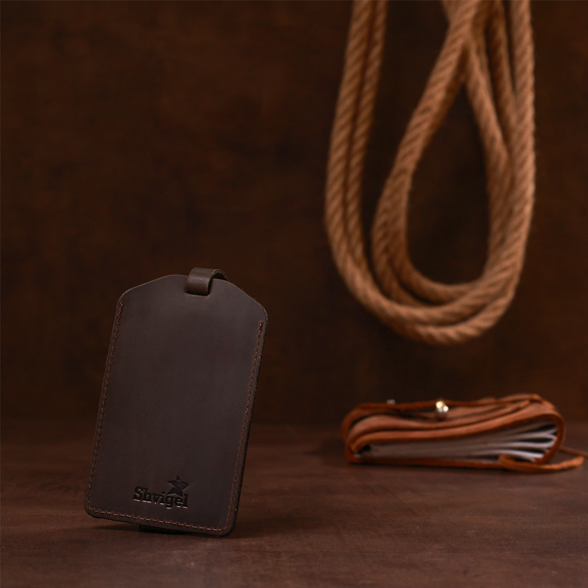 Вінтажна бірка на валізу з натуральної шкіри Shvigel Коричневий