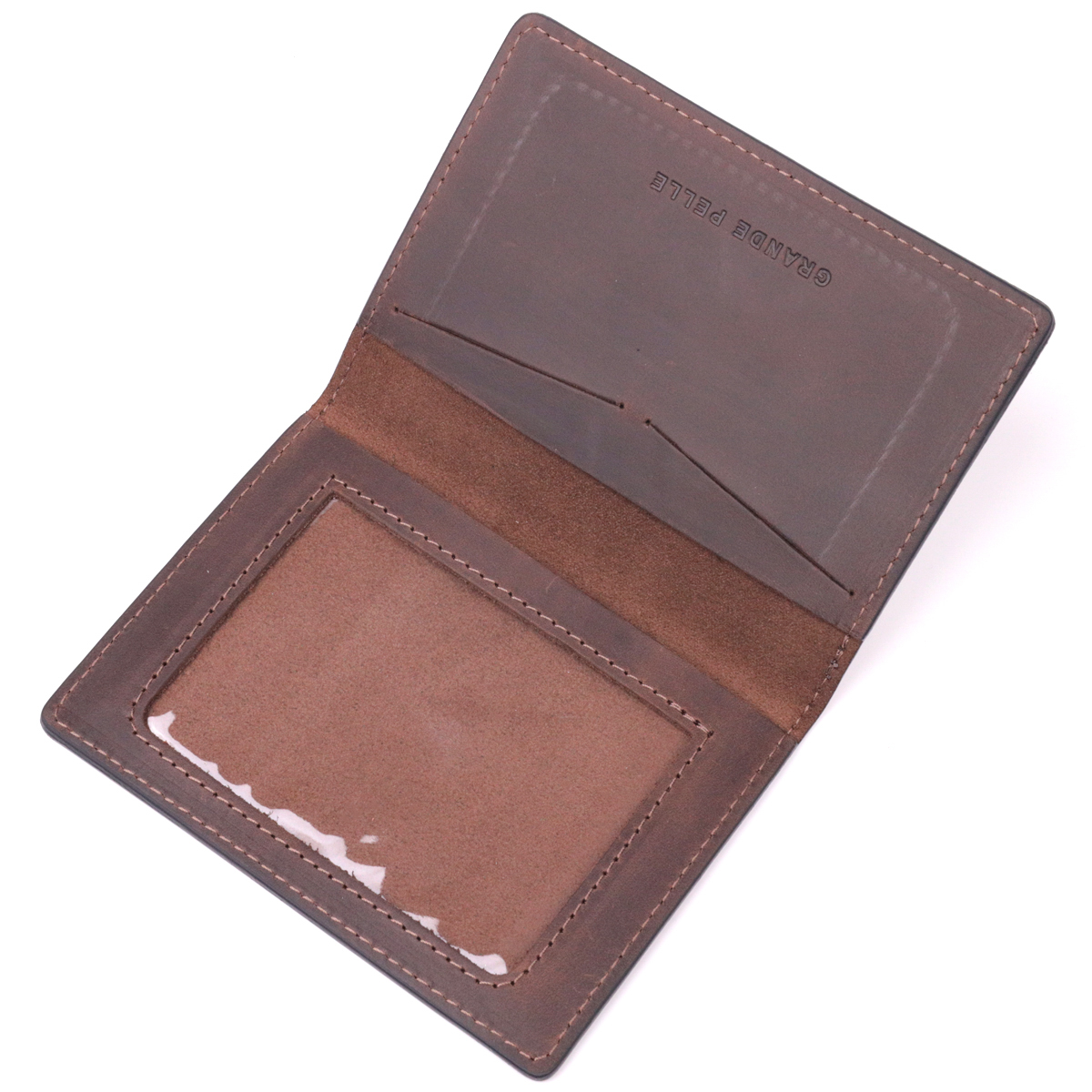 Добротна обкладинка на військовий квиток із вінтажної шкіри Слава ЗСУ GRANDE PELLE Коричнева