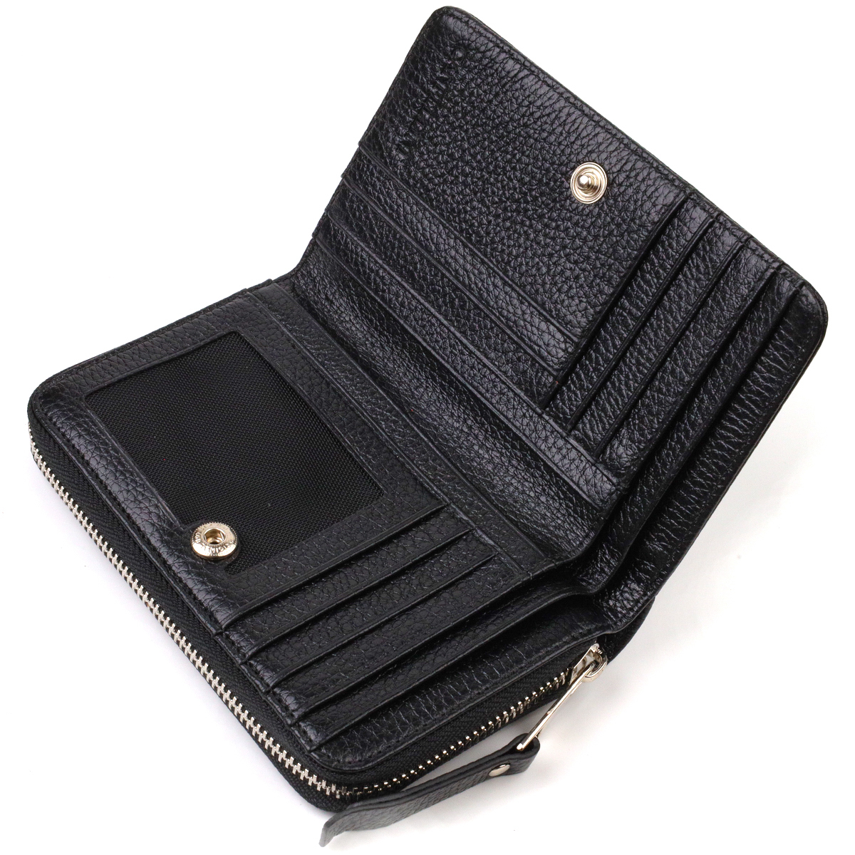 Класичне жіноче портмоне середнього розміру з натуральної шкіри CANPELLINI Чорне