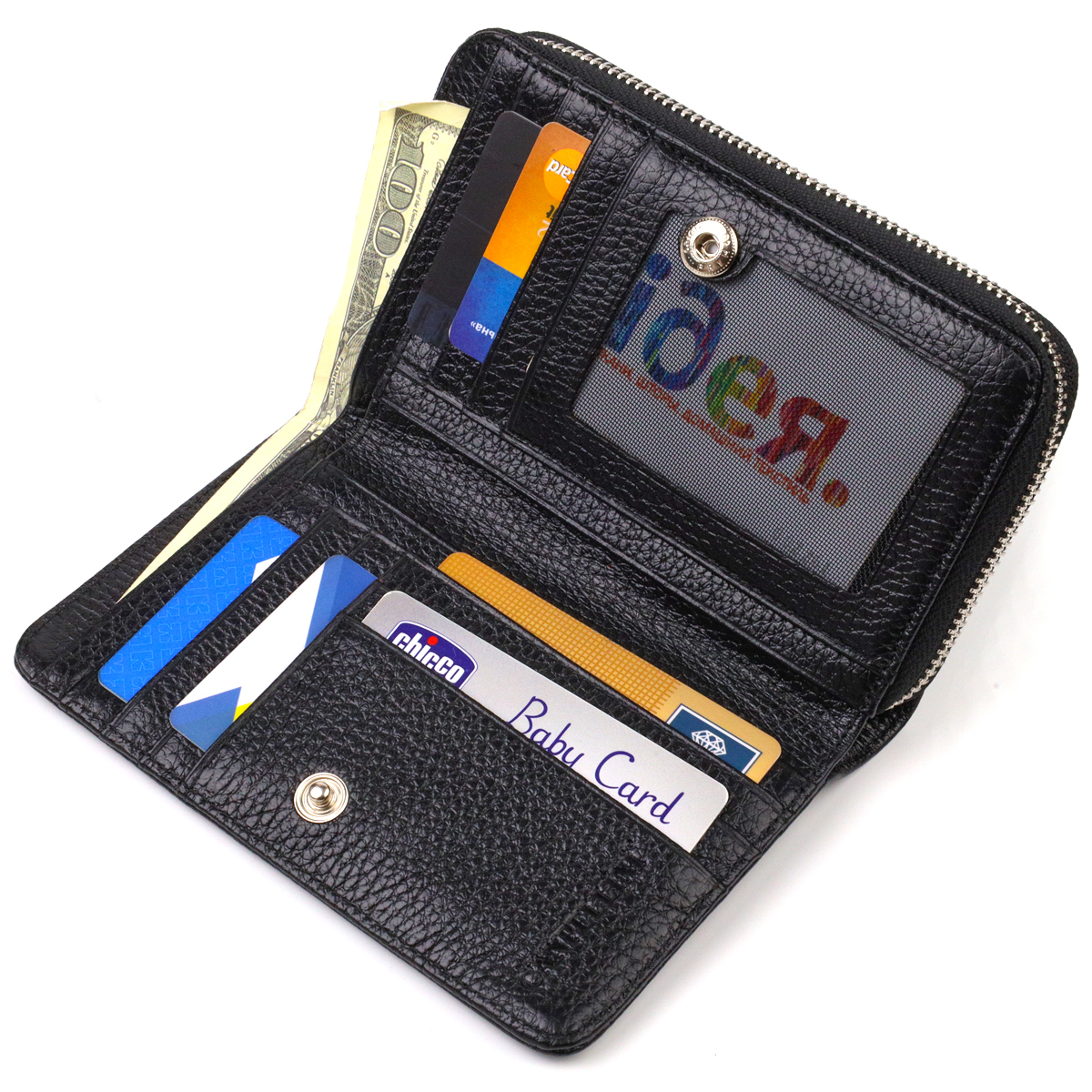 Класичне жіноче портмоне середнього розміру з натуральної шкіри CANPELLINI Чорне