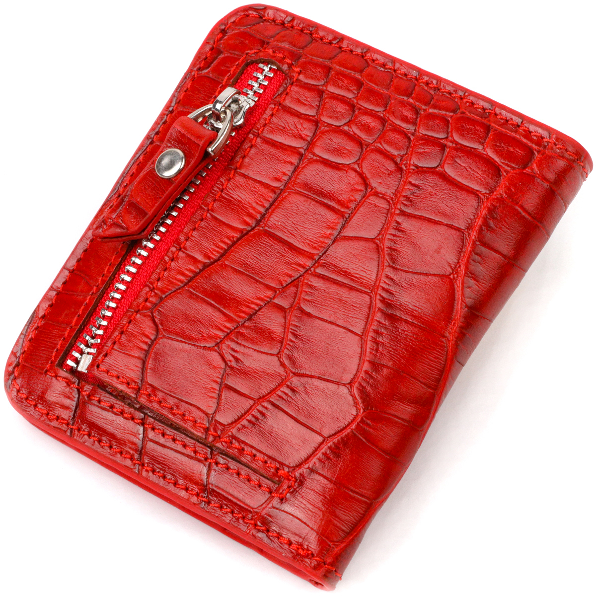 Жіночий гаманець з натуральної шкіри з тисненням під крокодила CANPELLINI Червоний