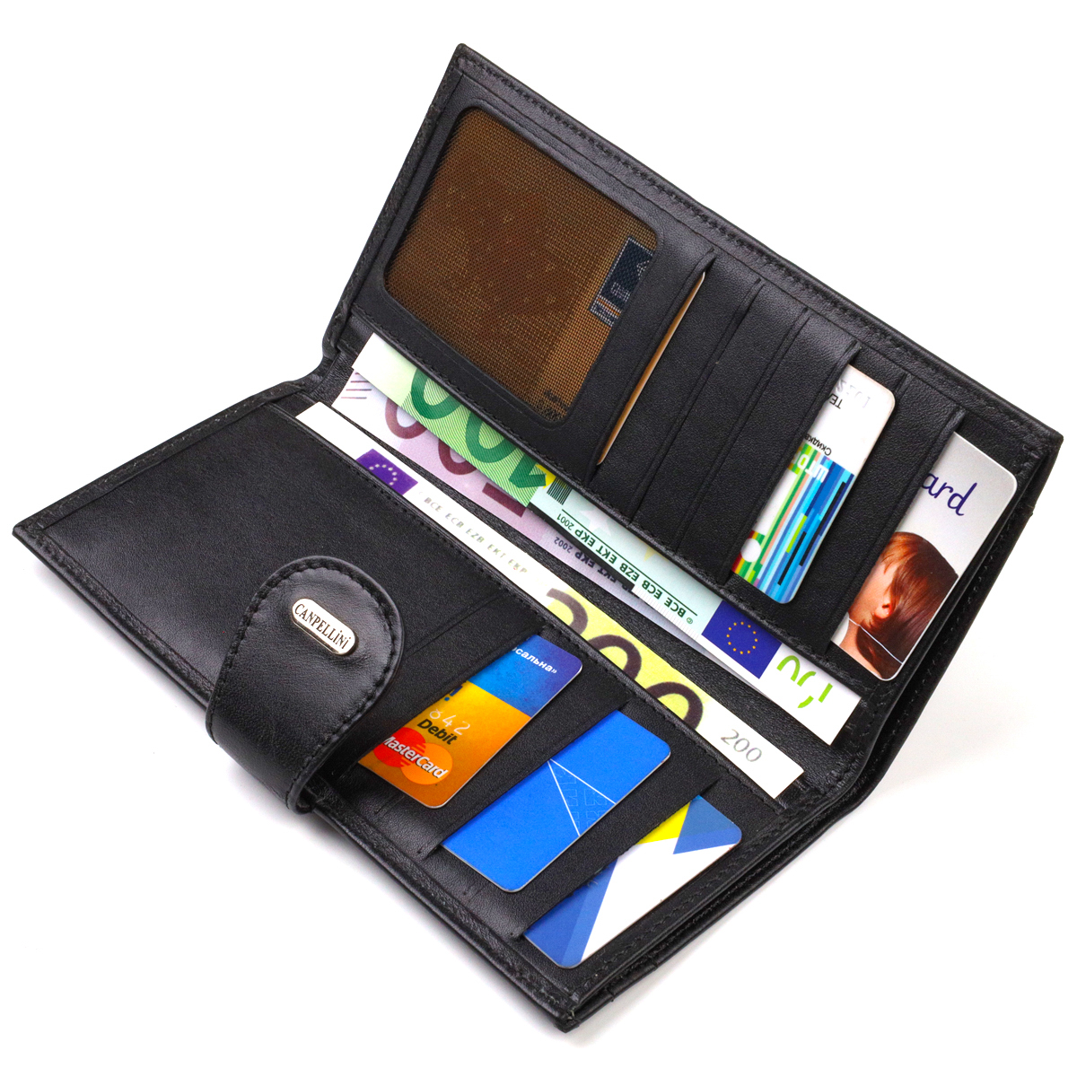 Вузький купюрник для чоловіків з натуральної гладкої шкіри CANPELLINI Чорний