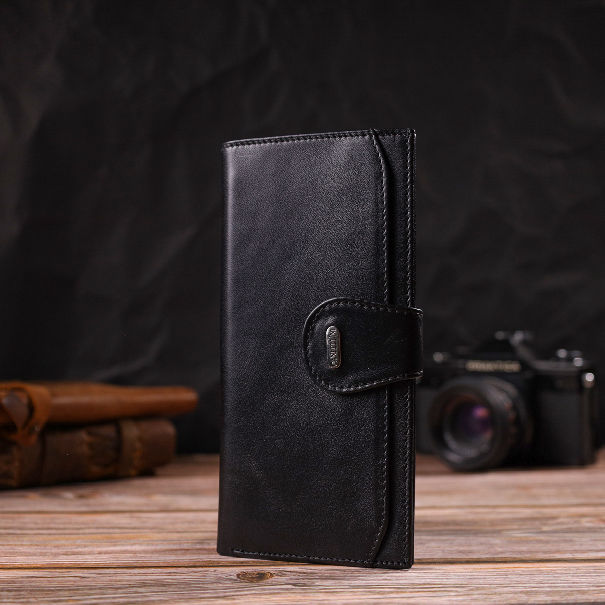 Вузький купюрник для чоловіків з натуральної гладкої шкіри CANPELLINI Чорний