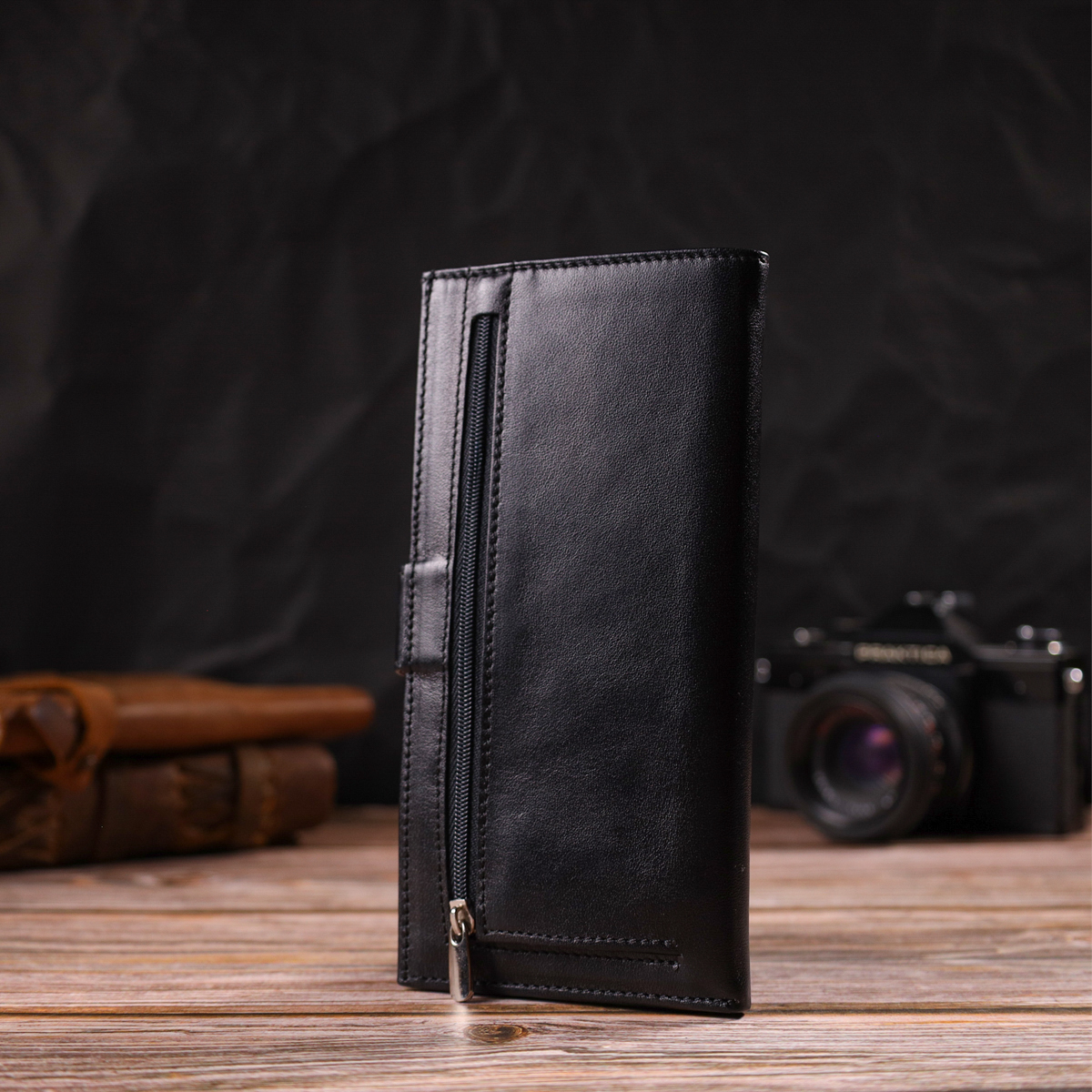 Вузький купюрник для чоловіків з натуральної гладкої шкіри CANPELLINI Чорний