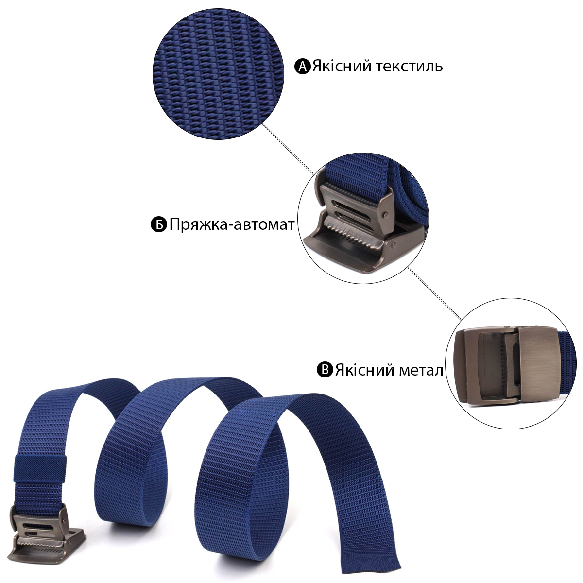 Надійний чоловічий ремінь із металевою пряжкою з текстилю Vintage Синій