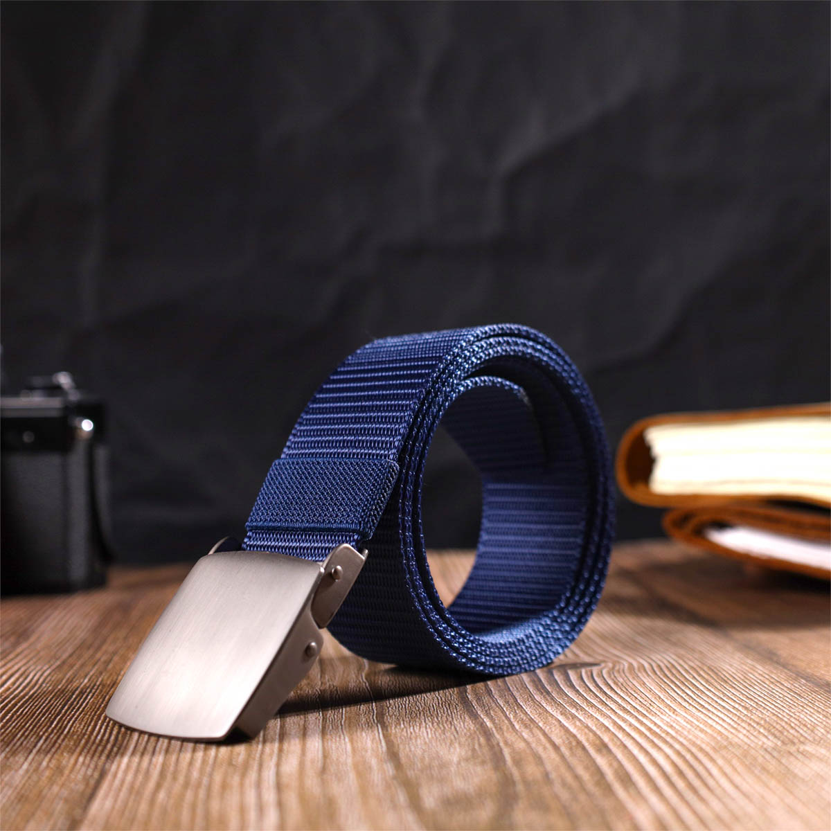 Надійний чоловічий ремінь із металевою пряжкою з текстилю Vintage Синій