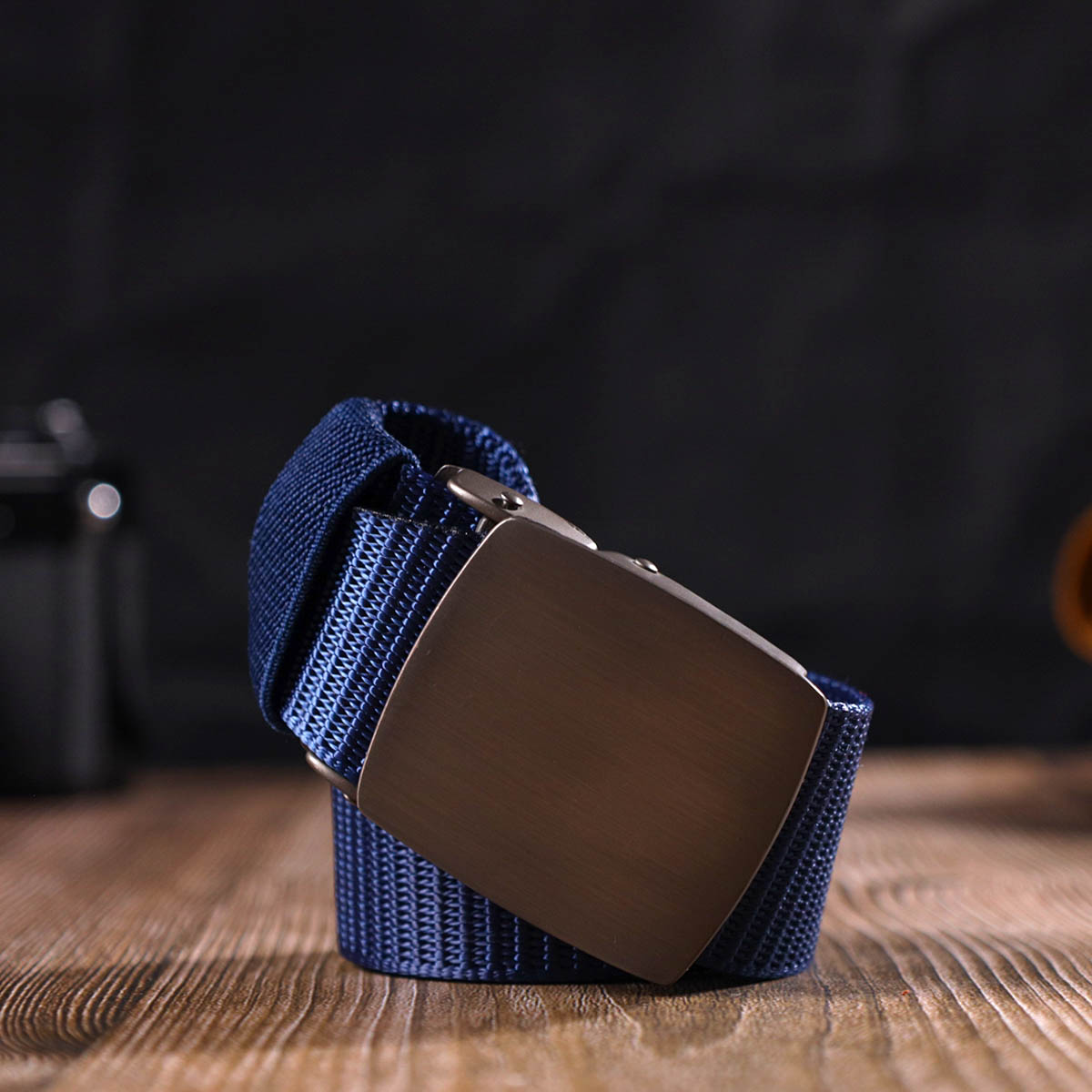 Надійний чоловічий ремінь із металевою пряжкою з текстилю Vintage Синій