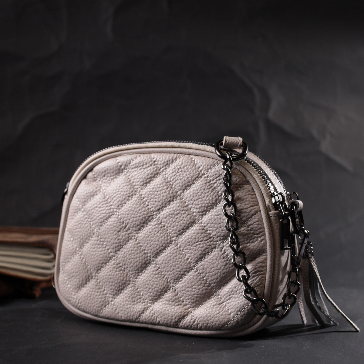 Жіноча стьобана сумка з м'якої натуральної шкіри Vintage Біла