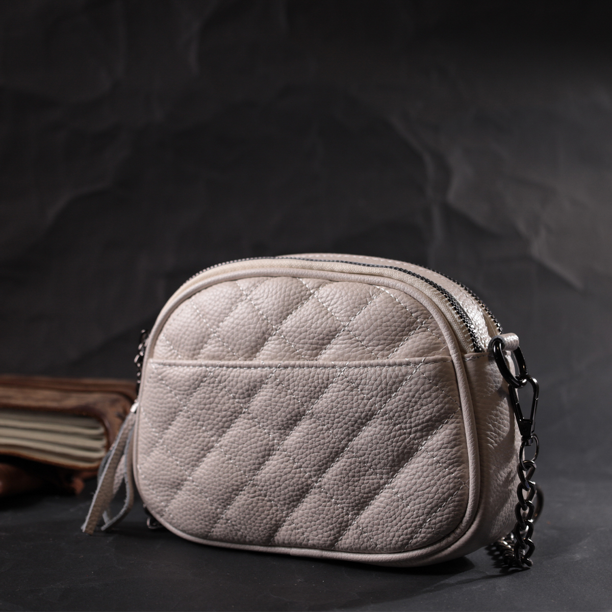 Жіноча стьобана сумка з м'якої натуральної шкіри Vintage Біла