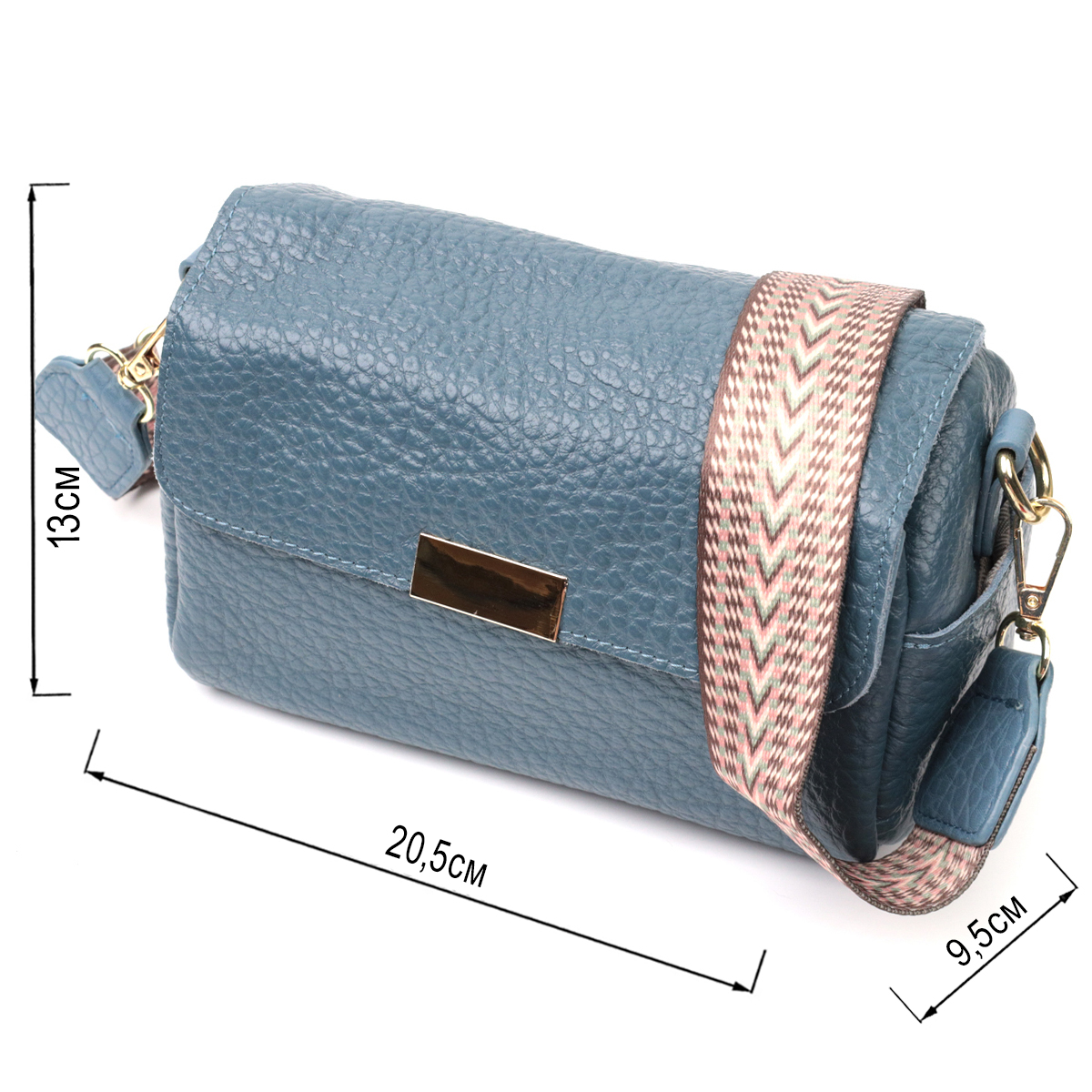 Відмінна шкіряна сумка з оригінальною плечовою лямкою Vintage Синя