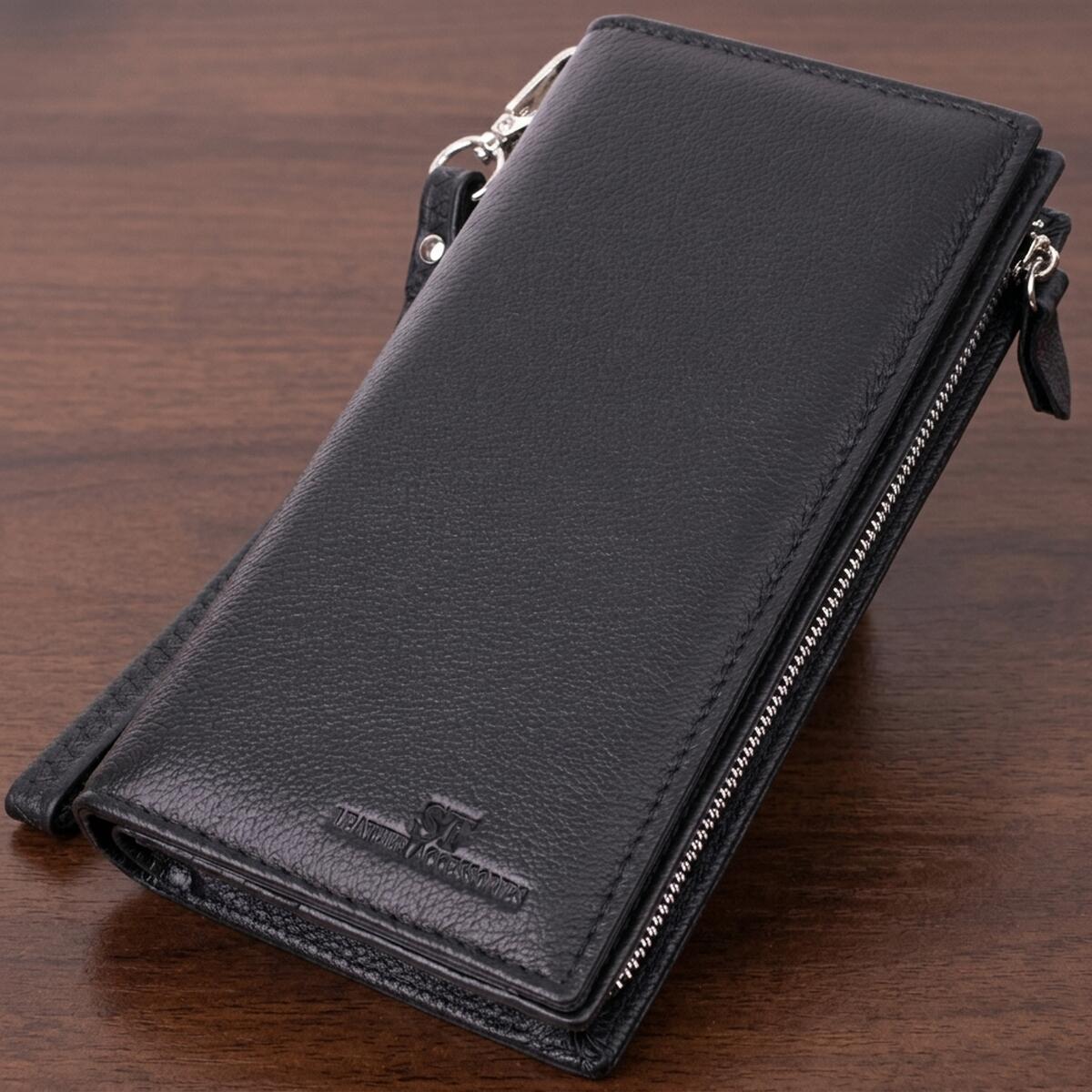 Вертикальний гаманець-клатч унісекс із натуральної шкіри ST Leather Чорний