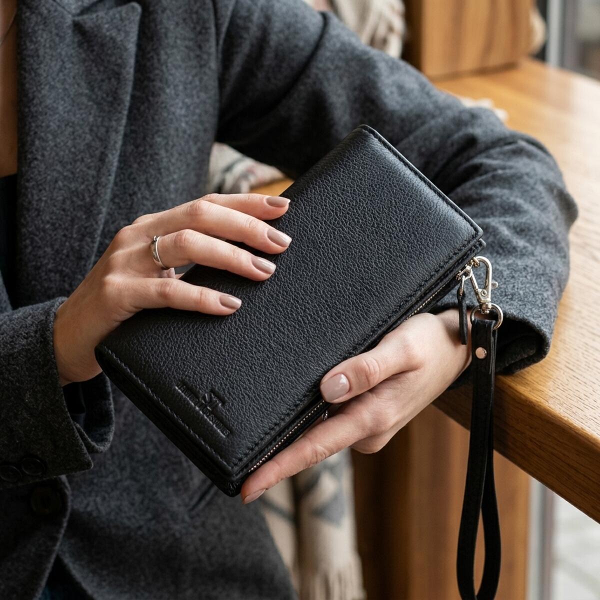 Вертикальний гаманець-клатч унісекс із натуральної шкіри ST Leather Чорний