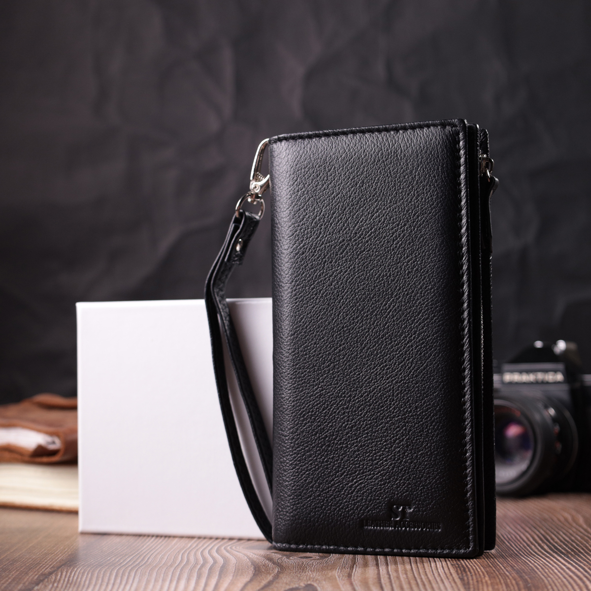 Вертикальний гаманець-клатч унісекс із натуральної шкіри ST Leather Чорний