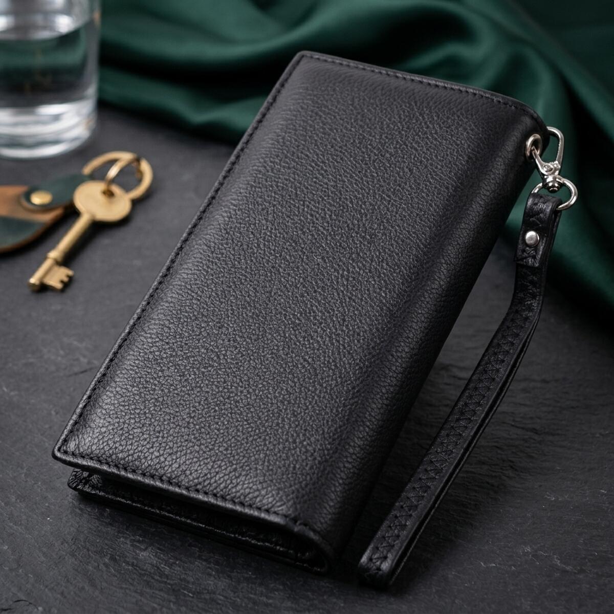Вертикальний гаманець-клатч унісекс із натуральної шкіри ST Leather Чорний