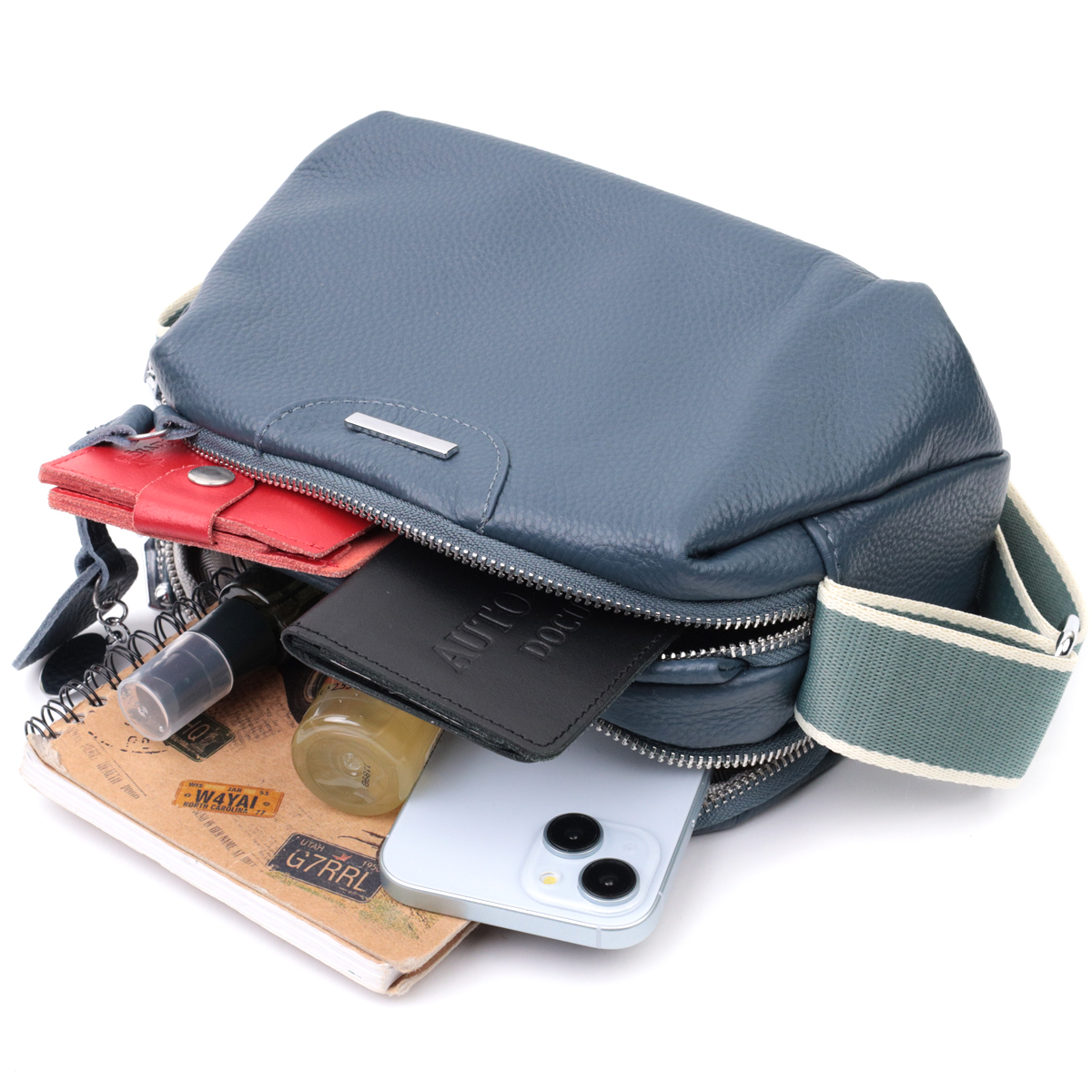 Відмінна сумка на кожен день із двома відділеннями з натуральної шкіри Vintage Синя