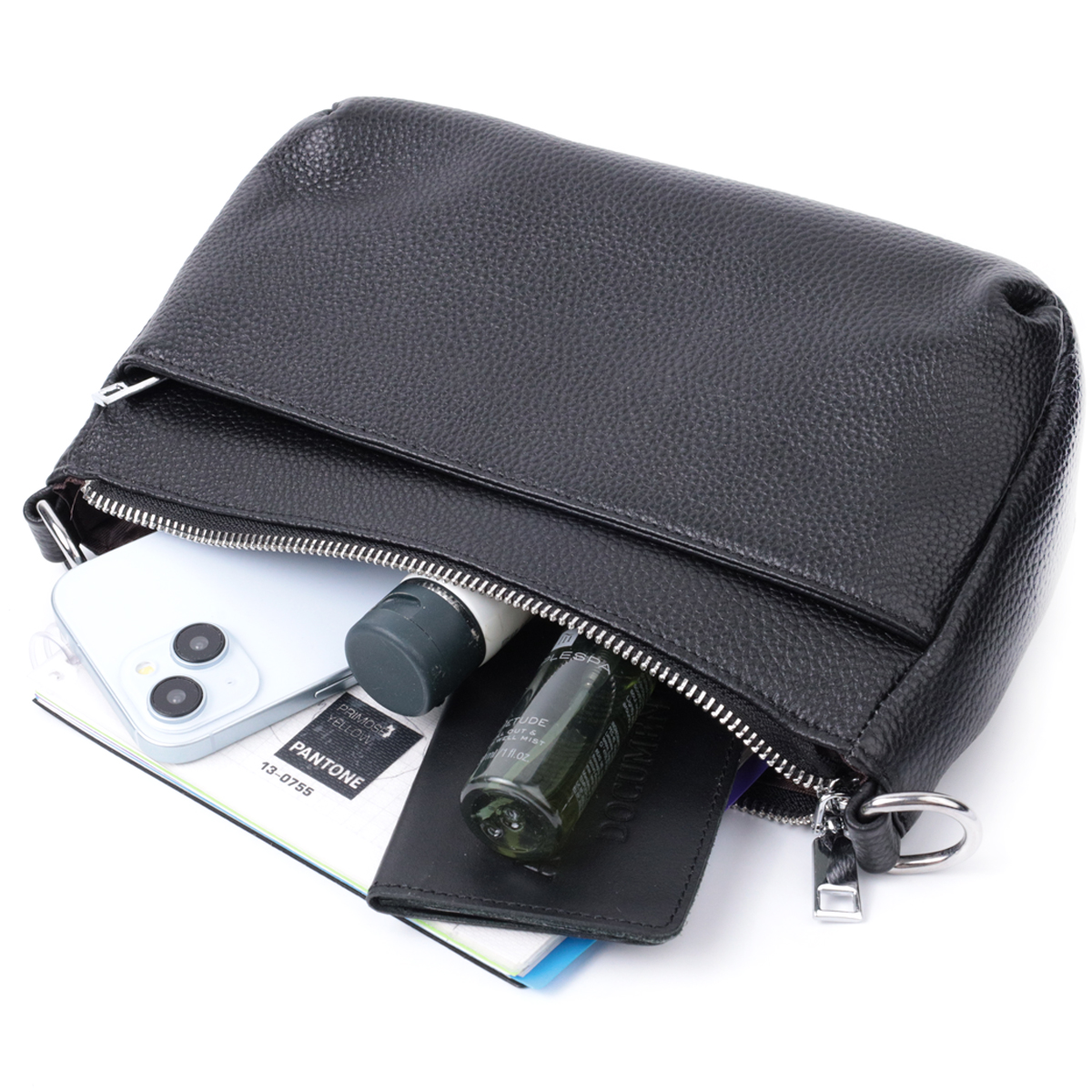 Елегантна сумка для жінок на три відділення з натуральної шкіри Vintage Чорний