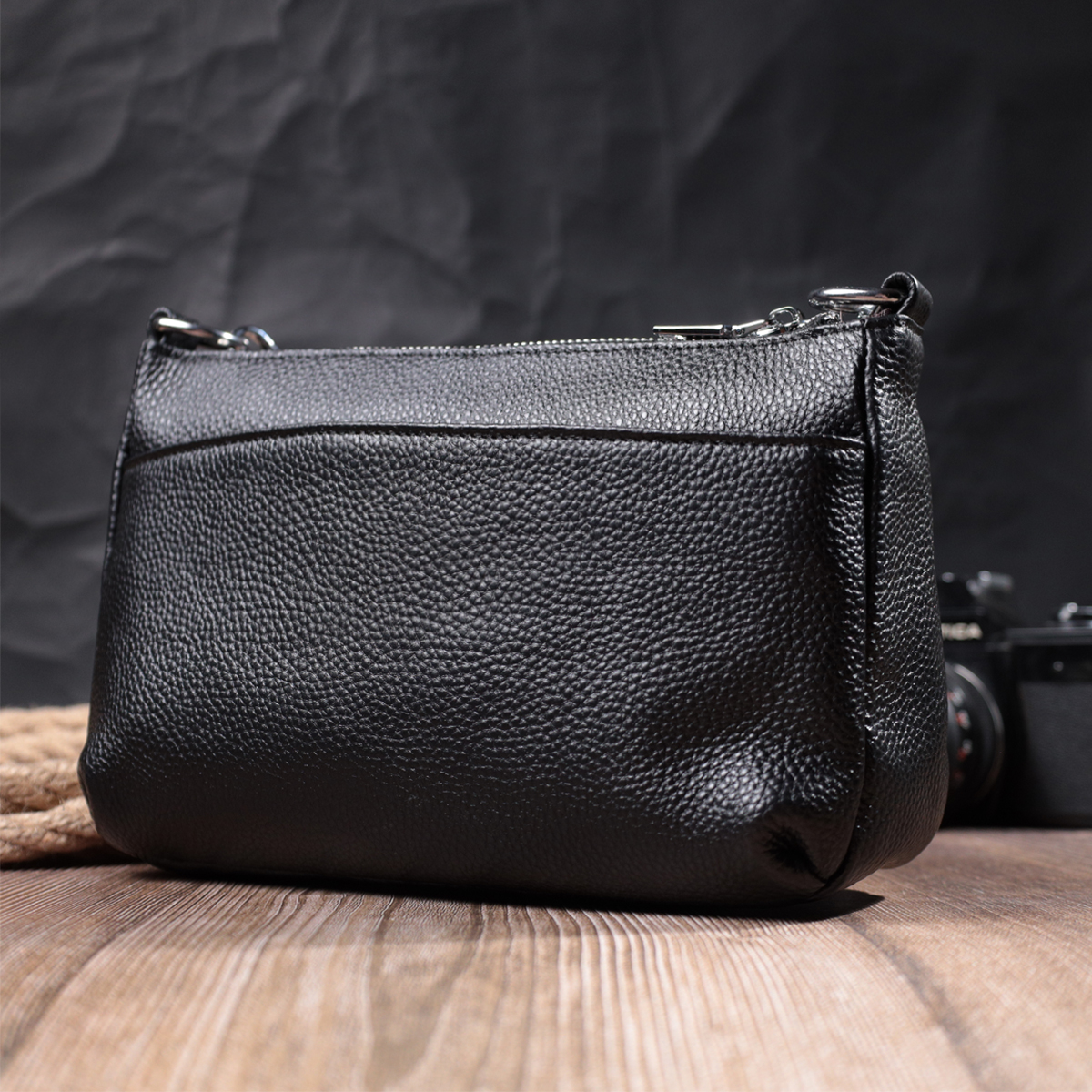 Елегантна сумка для жінок на три відділення з натуральної шкіри Vintage Чорний