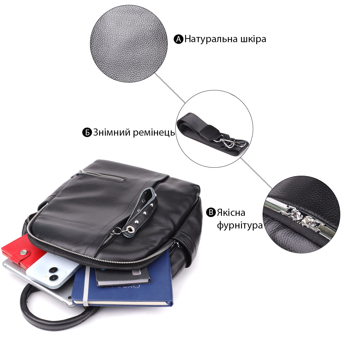 Женский рюкзак из натуральной кожи Vintage Черный