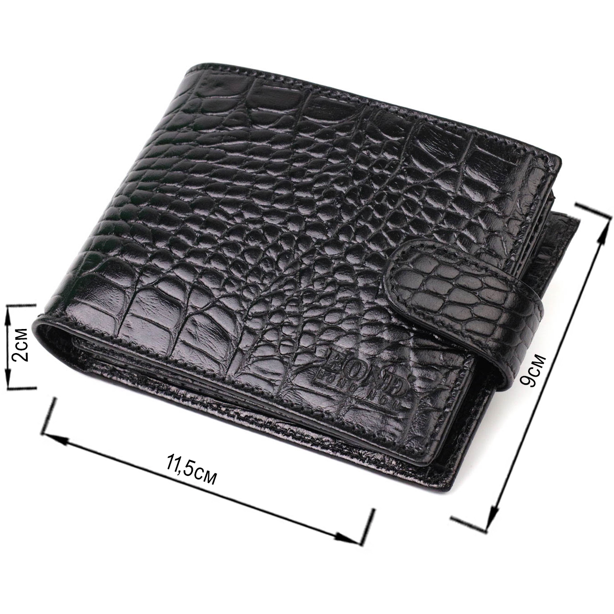 Вместительный небольшой бумажник для мужчин из натуральной кожи с тиснением под крокодила BOND Черный