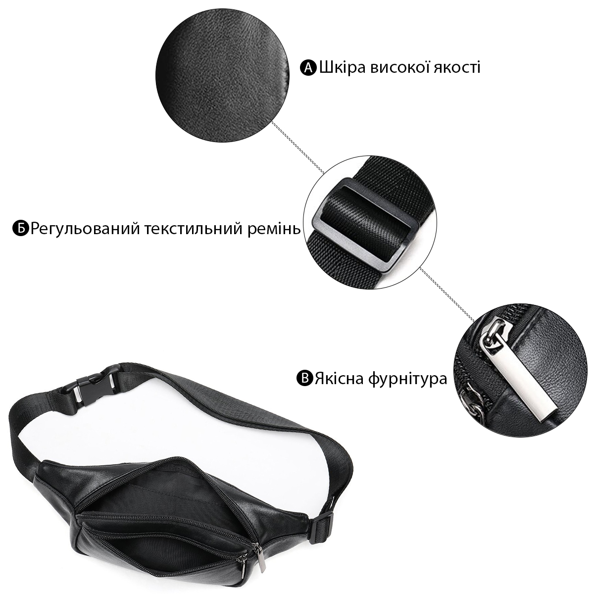 Бананка зі шкіри Vintage Чорна