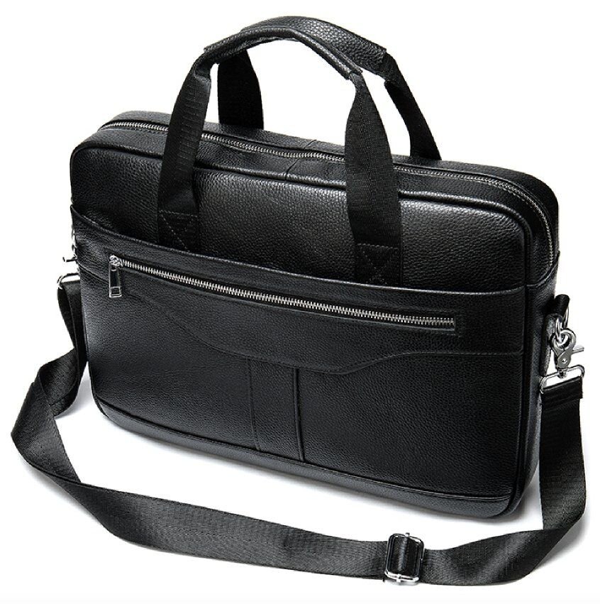Ділова чоловіча сумка з зернистої шкіри Vintage Чорна