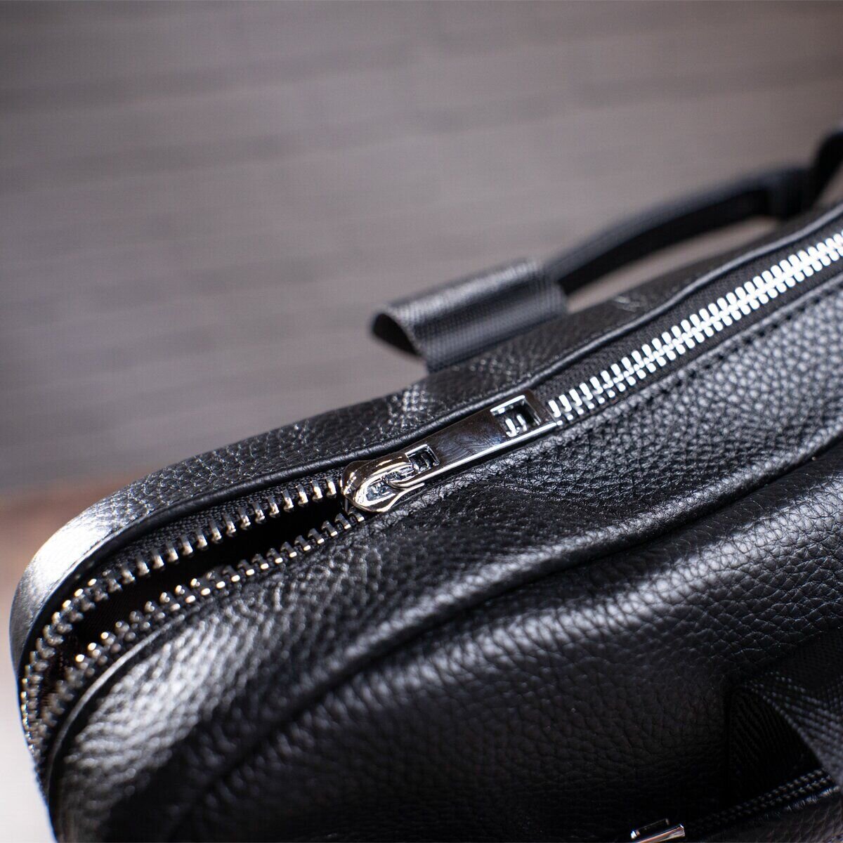 Ділова чоловіча сумка з зернистої шкіри Vintage Чорна