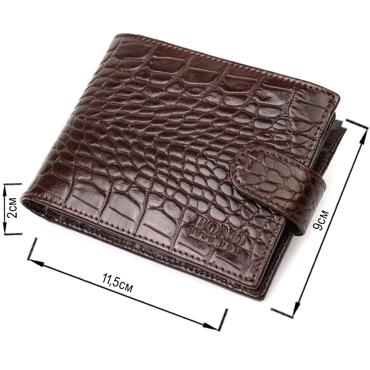 Функціональний невеликий гаманець для чоловіків з натуральної шкіри з тисненням під крокодила BOND Коричневий