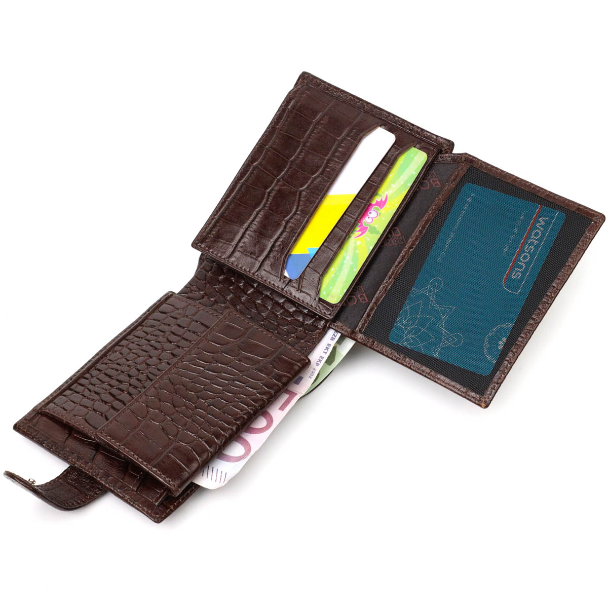 Функціональний невеликий гаманець для чоловіків з натуральної шкіри з тисненням під крокодила BOND Коричневий