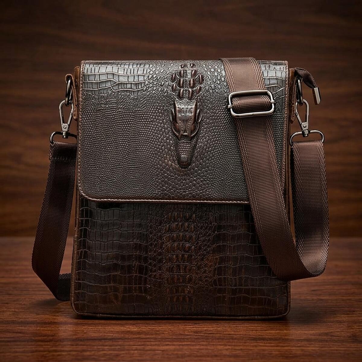 Сумка з тисненням під шкіру крокодила Vintage Коричнева