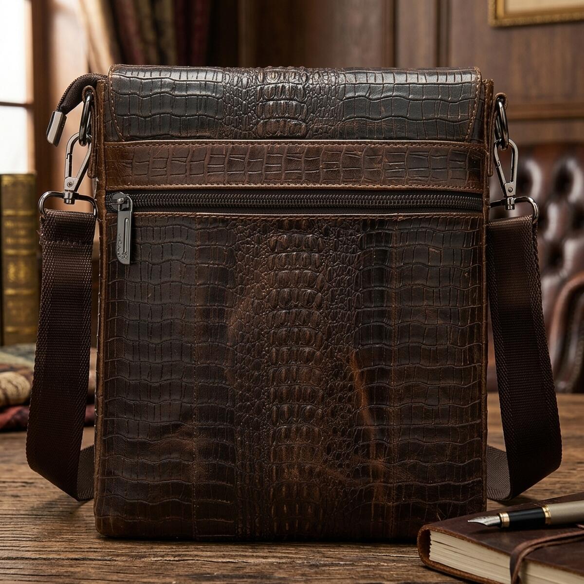 Сумка з тисненням під шкіру крокодила Vintage Коричнева