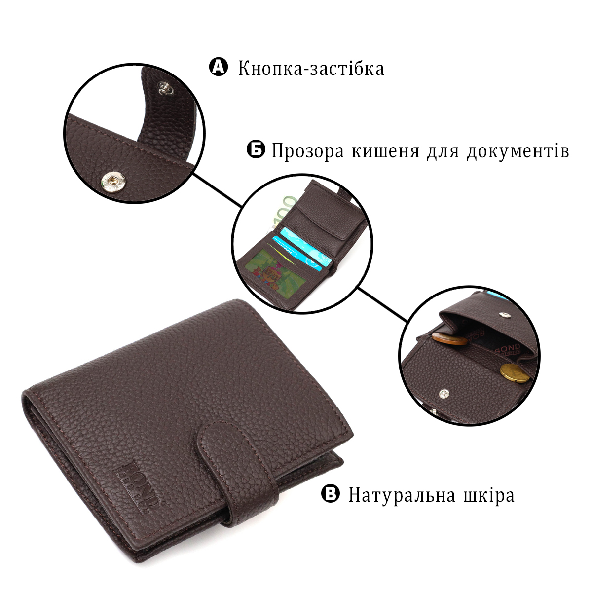 Компактный мужской вертикальный кошелек из натуральной кожи флотар BOND Коричневый
