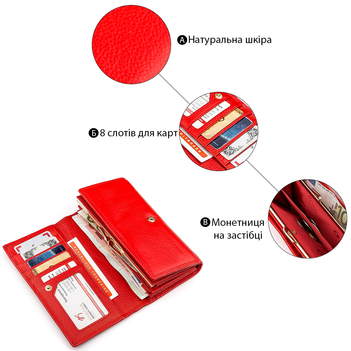 Гаманець жіночий Boston (SB) яскравий Червоний