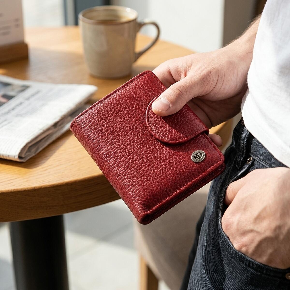 Жіночий шкіряний гаманець для карток купюр та монет ST Leather Червоний
