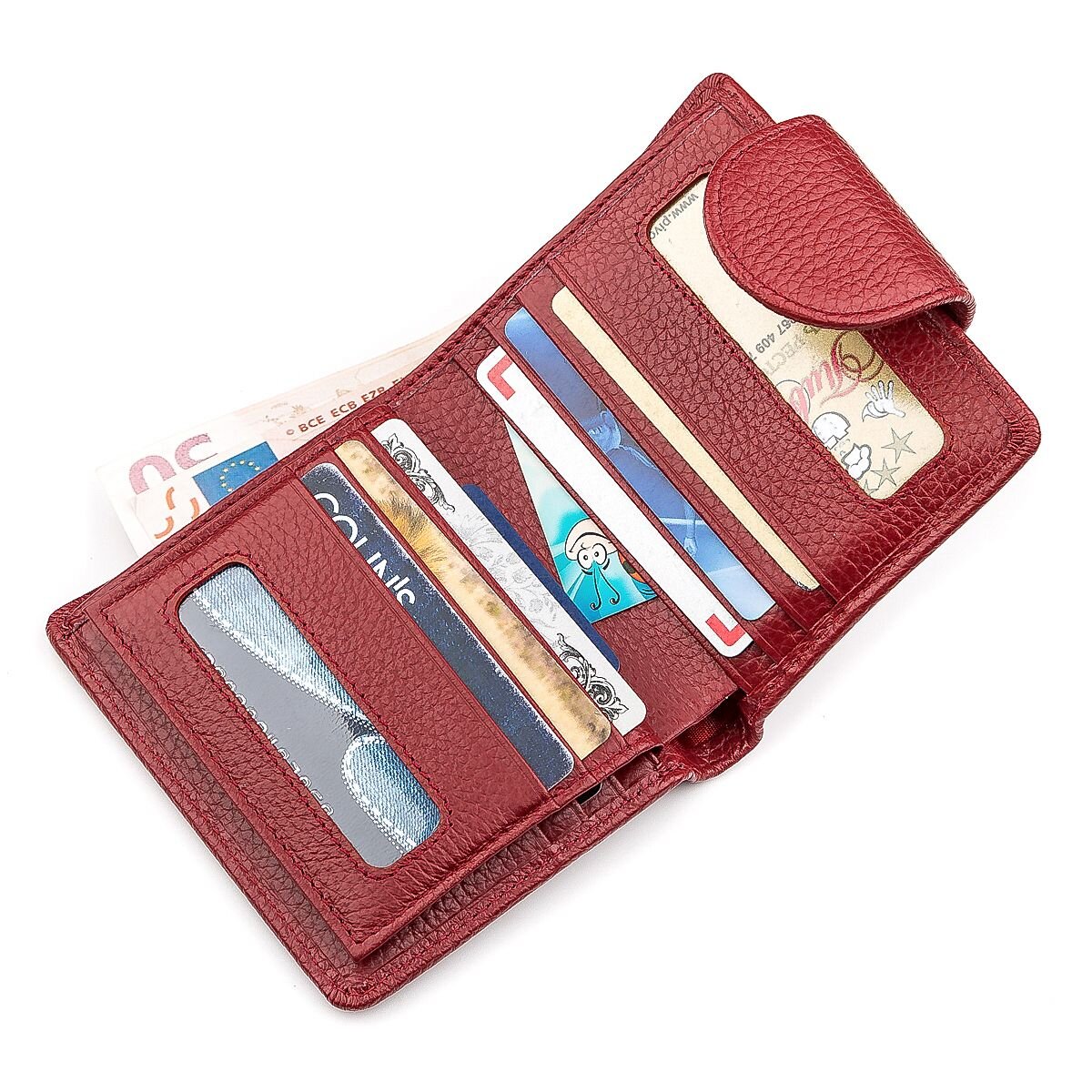 Жіночий шкіряний гаманець для карток купюр та монет ST Leather Червоний